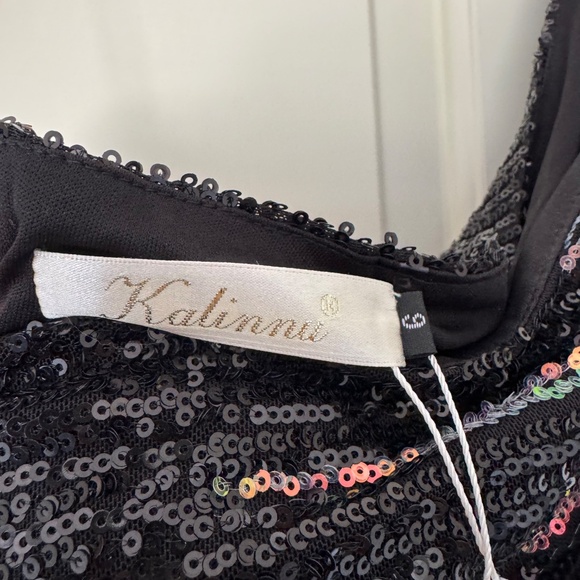 Kalinnu One Shoulder Black Sequin Gown Size 6 - Picture 7 of 13